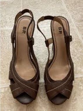 bp Brown Cross-Strap Slingback Heels